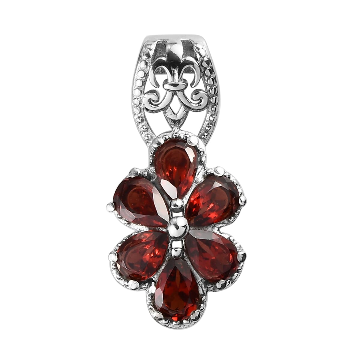 Mozambique Garnet Floral Pendant in Stainless Steel 2.90 ctw image number 0
