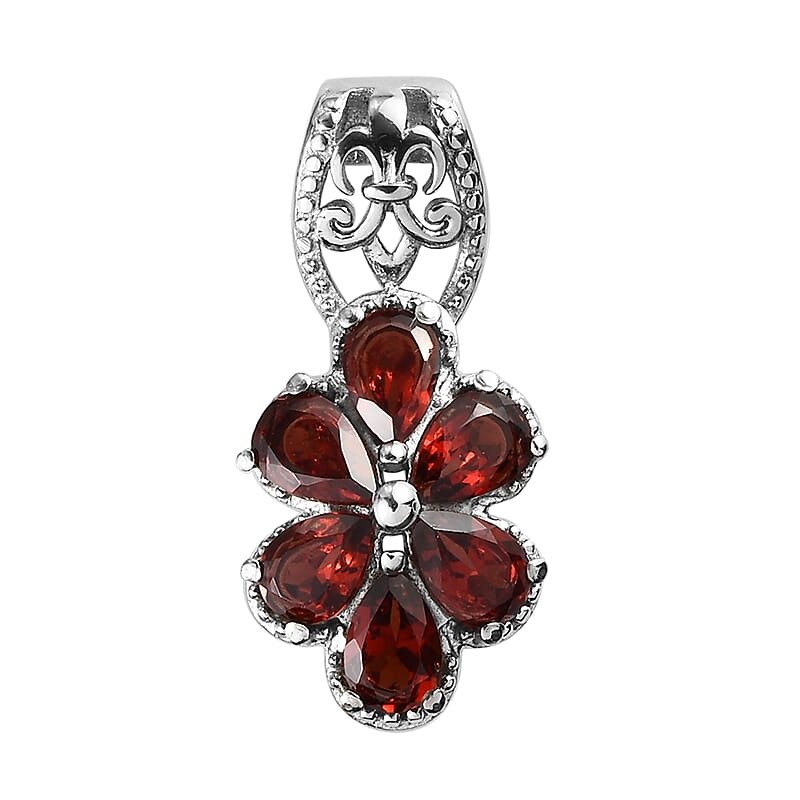Mozambique Garnet Floral Pendant in Stainless Steel 2.90 ctw