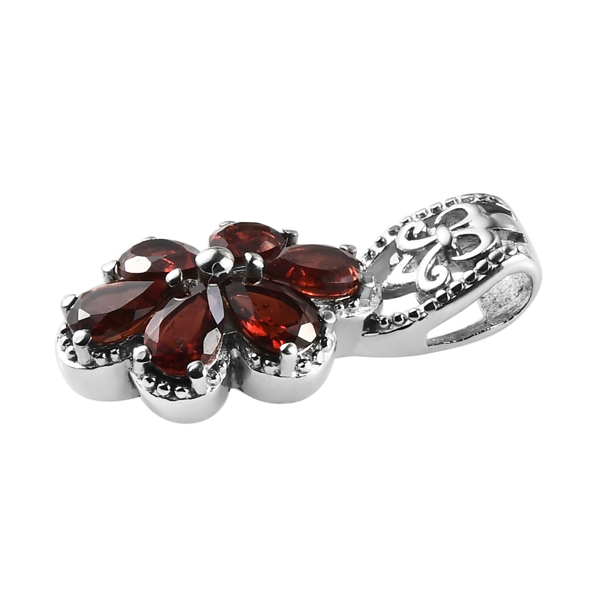 Mozambique Garnet Floral Pendant in Stainless Steel 2.90 ctw image number 3