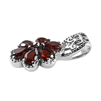 Mozambique Garnet Floral Pendant in Stainless Steel 2.90 ctw