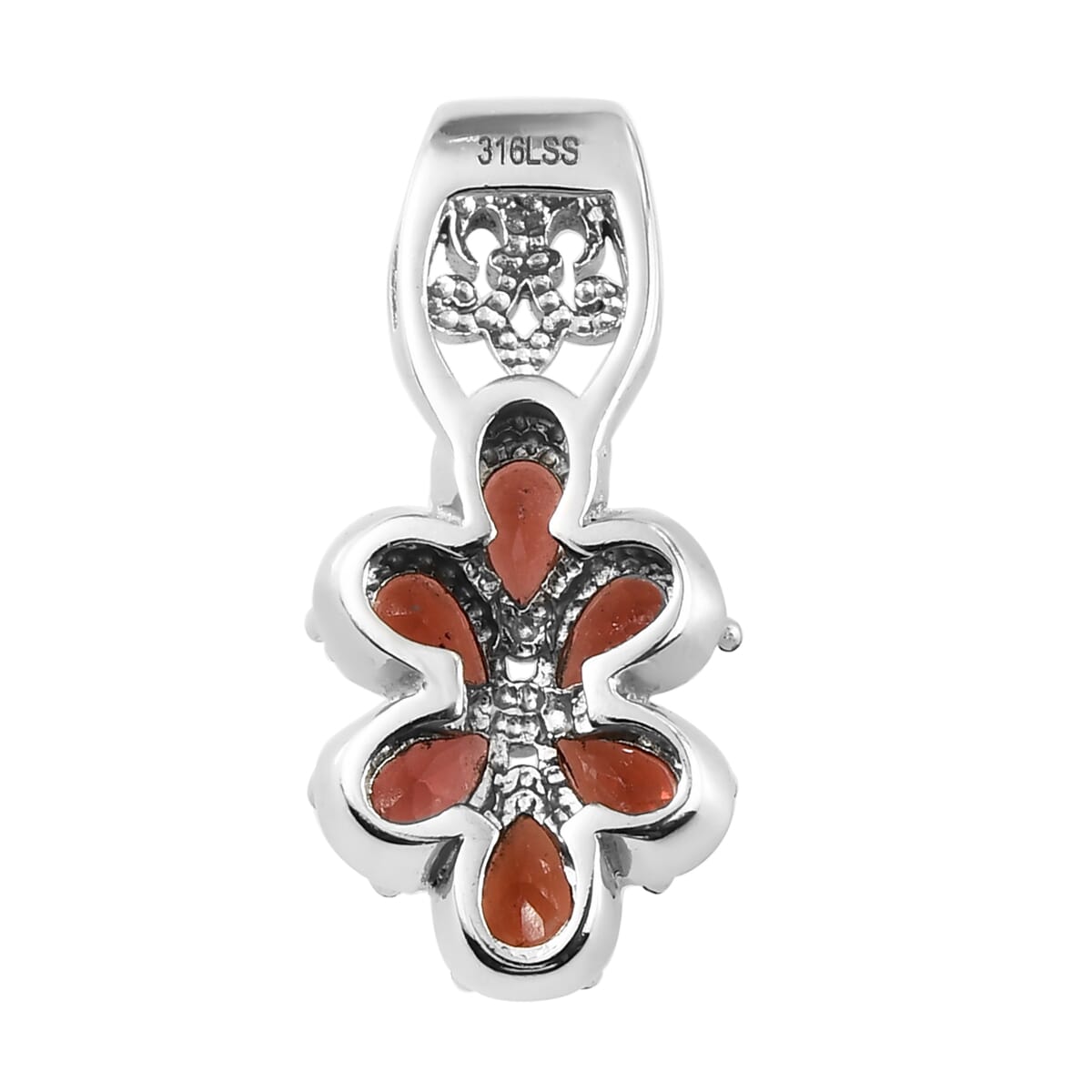 Mozambique Garnet Floral Pendant in Stainless Steel 2.90 ctw image number 4