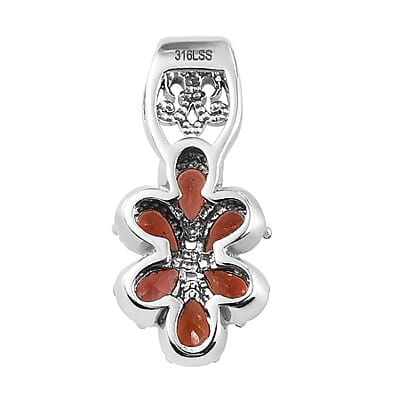 Mozambique Garnet Floral Pendant in Stainless Steel 2.90 ctw