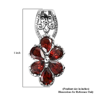 Mozambique Garnet Floral Pendant in Stainless Steel 2.90 ctw