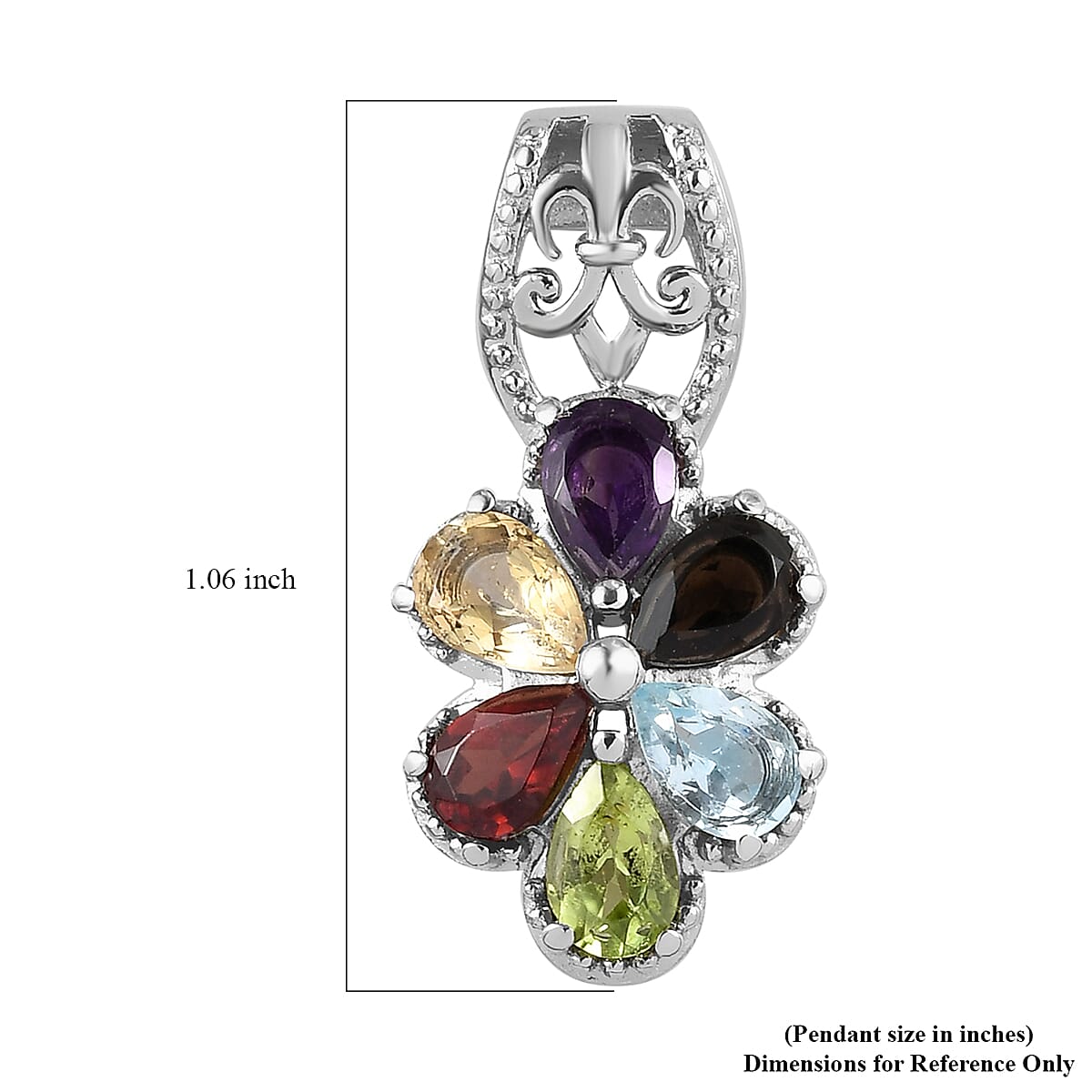 Multi Gemstone Floral Pendant in Stainless Steel 2.85 ctw , Tarnish-Free, Waterproof, Sweat Proof Jewelry image number 5