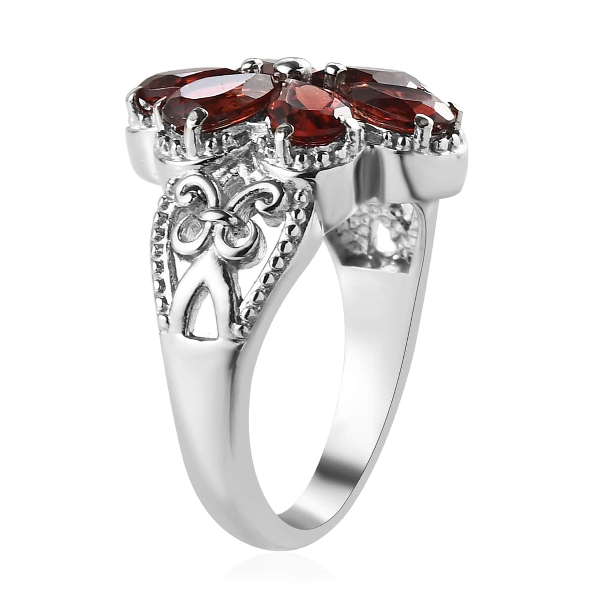 Mozambique Garnet Floral Ring in Stainless Steel 2.90 ctw image number 3