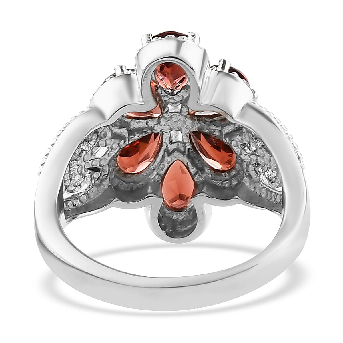 Mozambique Garnet Floral Ring in Stainless Steel (Size 10.0) 2.90 ctw