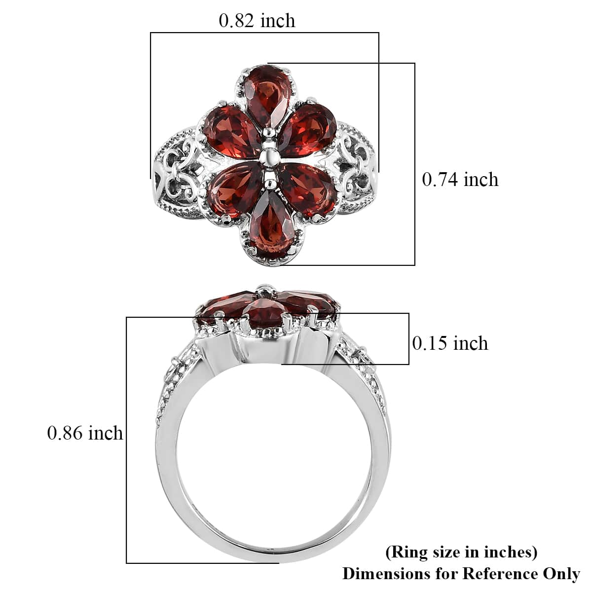 Mozambique Garnet Floral Ring in Stainless Steel 2.90 ctw image number 5