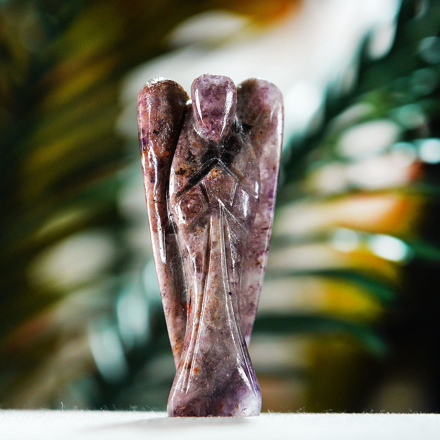 Hand Carved Amethyst Gemstone Angel - Purple