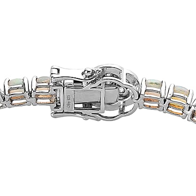 Ethiopian Welo Opal and Moissanite Tennis Bracelet in Platinum Over Sterling Silver (7.25 In) 9.10 ctw