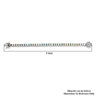 Ethiopian Welo Opal and Moissanite Tennis Bracelet in Platinum Over Sterling Silver (7.25 In) 9.10 ctw