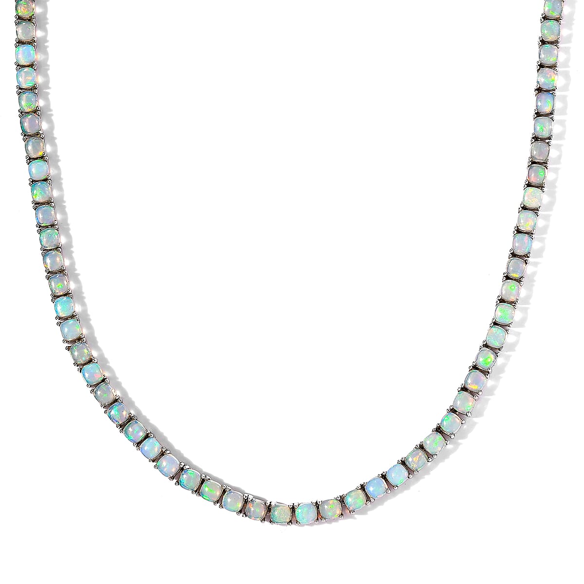 Ethiopian Welo Opal and Moissanite Tennis Necklace 18 Inches in Platinum Over Sterling Silver 24.20 ctw image number 3
