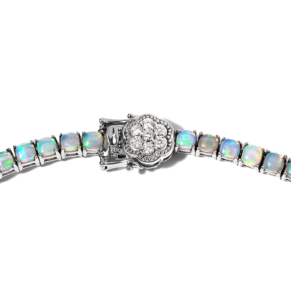 Ethiopian Welo Opal and Moissanite Tennis Necklace 18 Inches in Platinum Over Sterling Silver 24.20 ctw image number 4