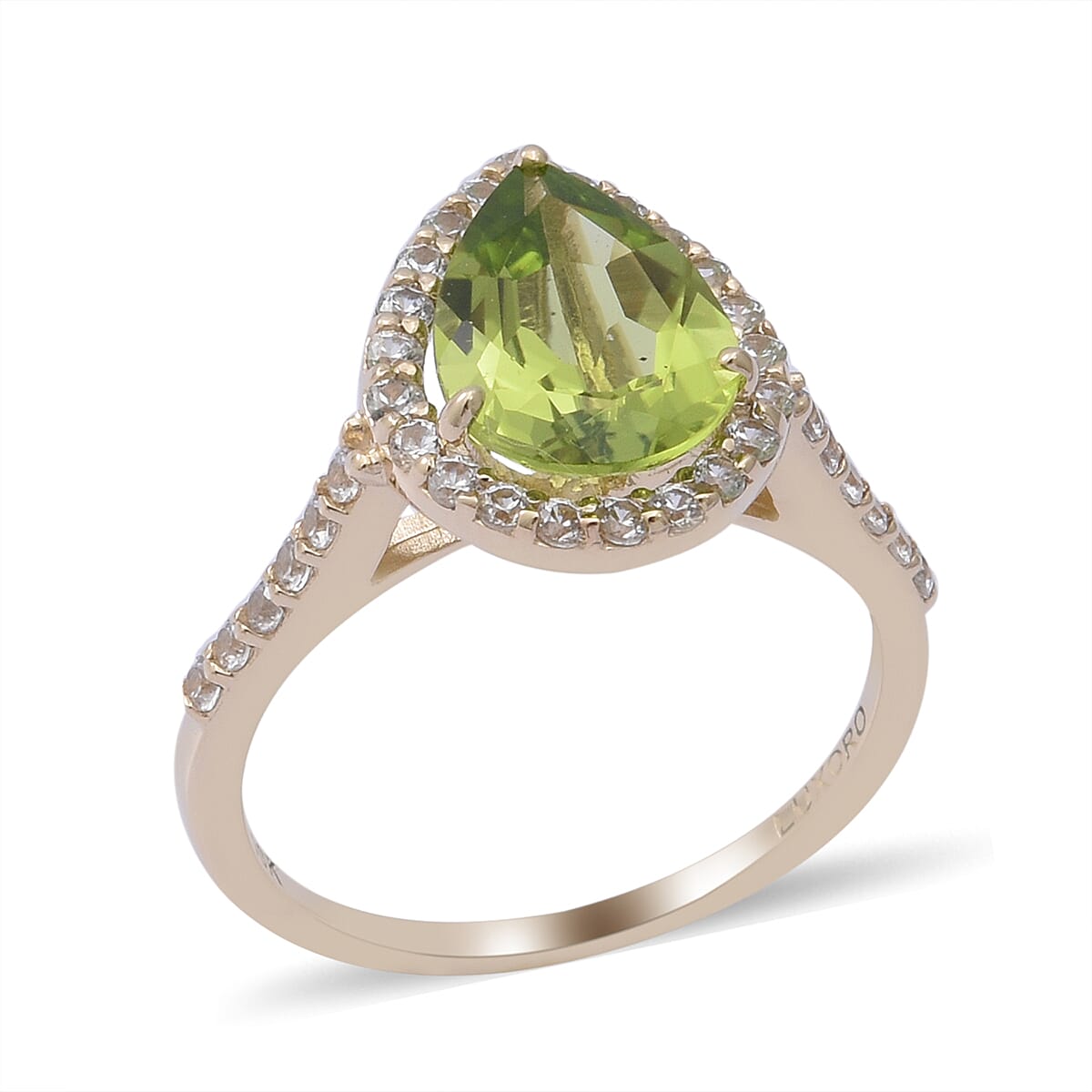 Luxoro 10K Yellow Gold Premium Peridot and White Zircon Heart Ring (Size 8.0) 3.40 ctw image number 2