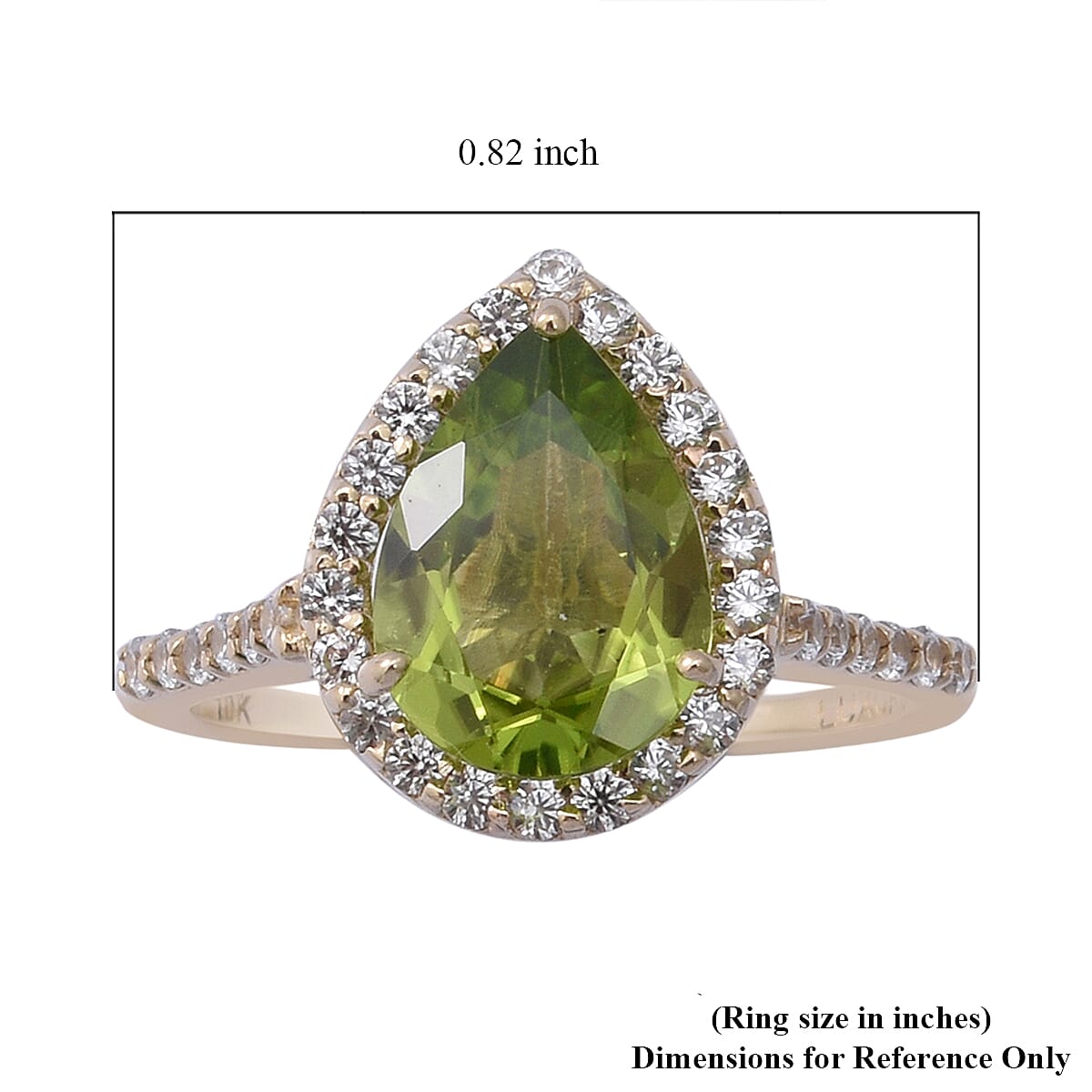 Luxoro 10K Yellow Gold Premium Peridot and White Zircon Heart Ring (Size 8.0) 3.40 ctw image number 4