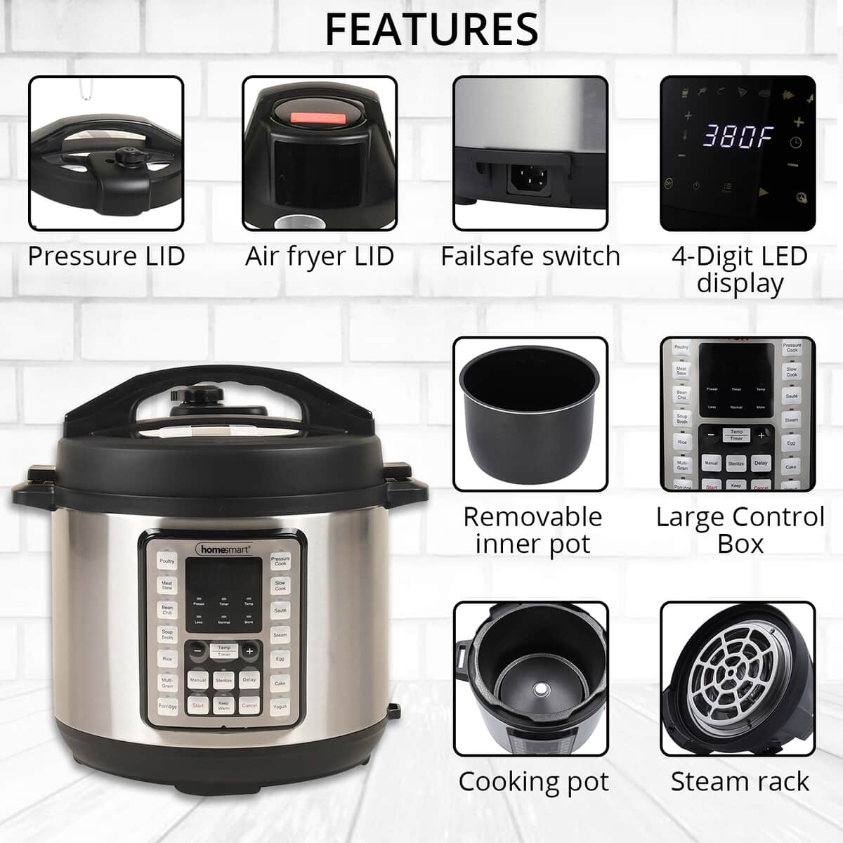 Homesmart 2 in 1 Air Fryer and Pressure Cooker in Stainless Steel (6 L) image number 2