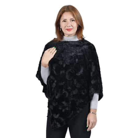 " PASSAGE Poncho with flower pattern. Material: 100% polyester. Size: 31.5X38.5 inch Weight:185g . Color: Black " image number 2