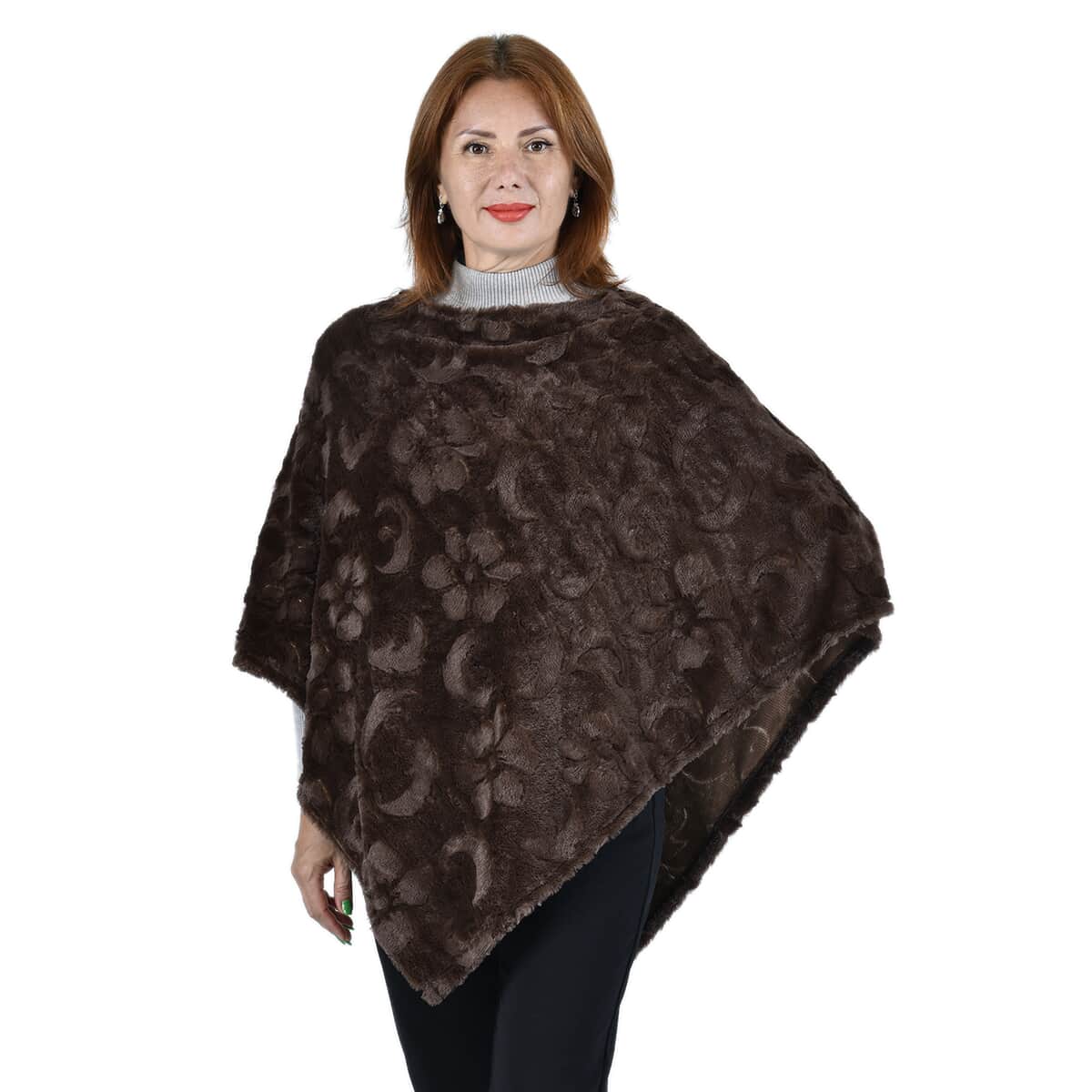Passage Brown Floral Pattern Poncho image number 0