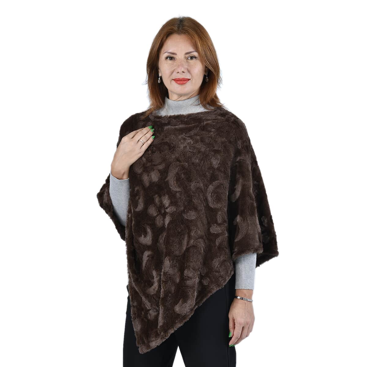 Passage Brown Floral Pattern Poncho image number 2