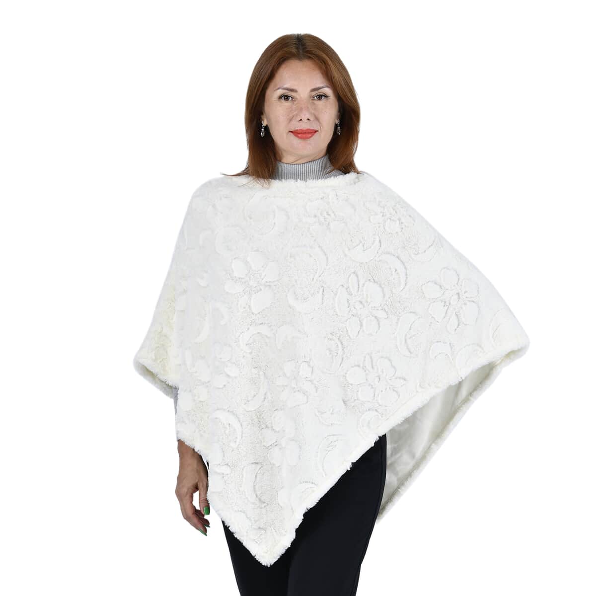 Passage Off White Floral Pattern Poncho image number 0