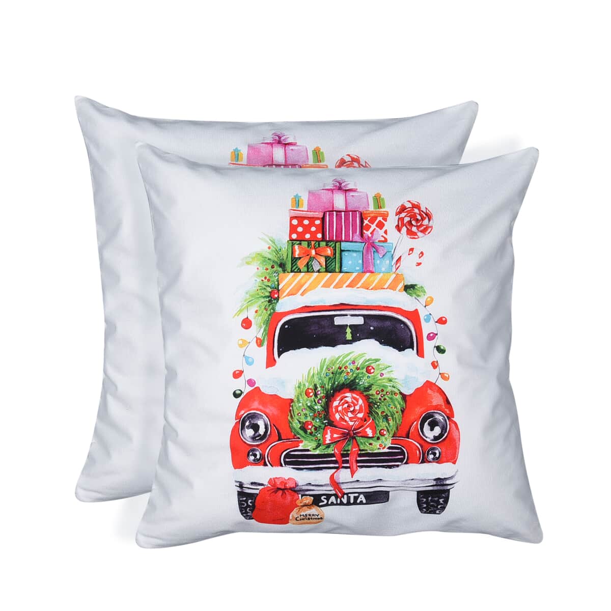 HOMESMART Set of 2 White Car with Gifts & Lights Pattern LED Cushion Cover (18"x18") (AA 3V Battery Not Included) image number 0
