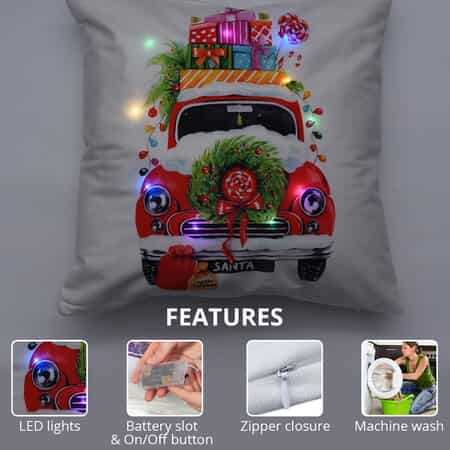 HOMESMART Set of 2 White Car with Gifts & Lights Pattern LED Cushion Cover (18"x18") (AA 3V Battery Not Included) image number 2