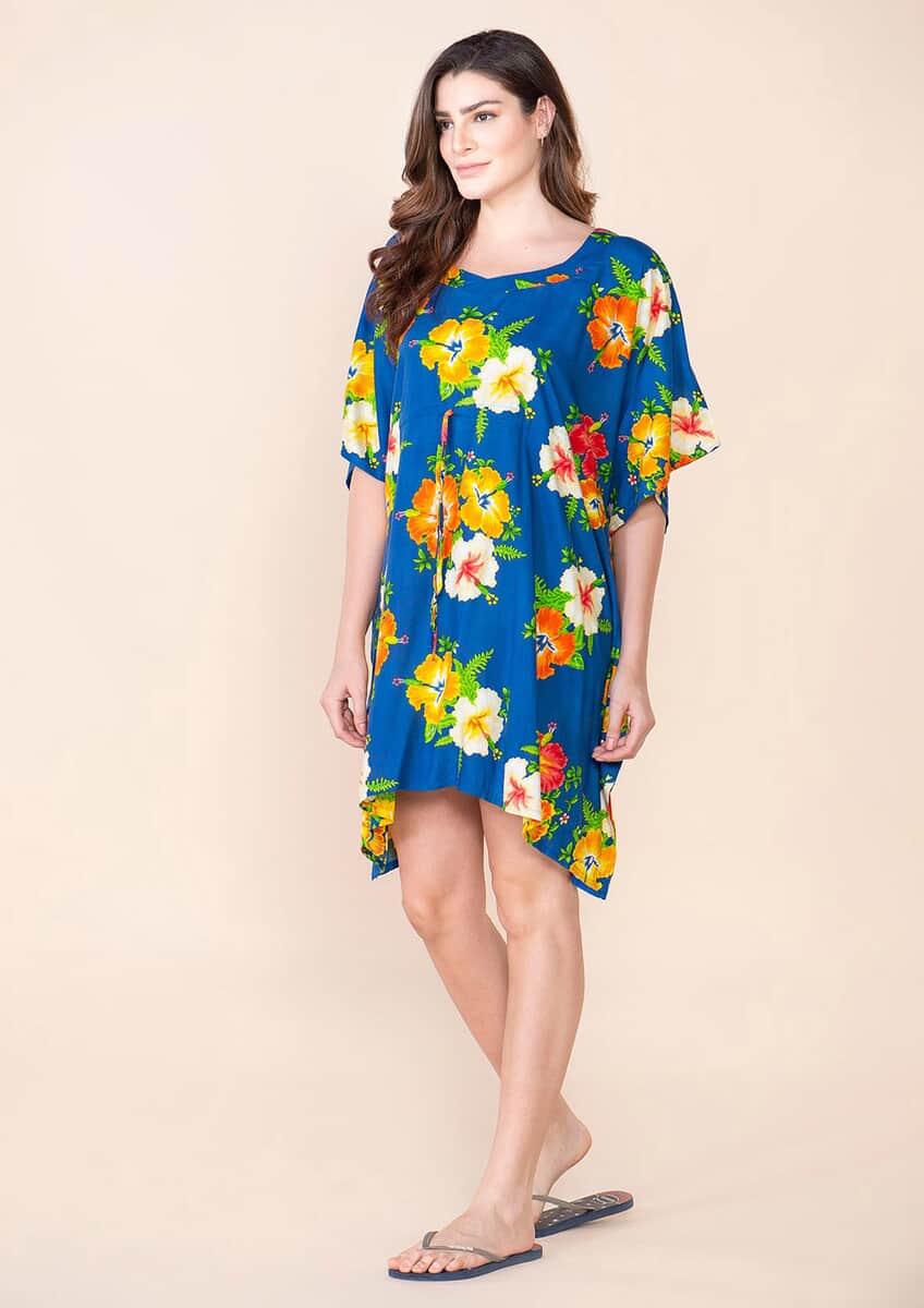 TAMSY Blue Floral Print Staple Kaftan - One Size Fits Most image number 3