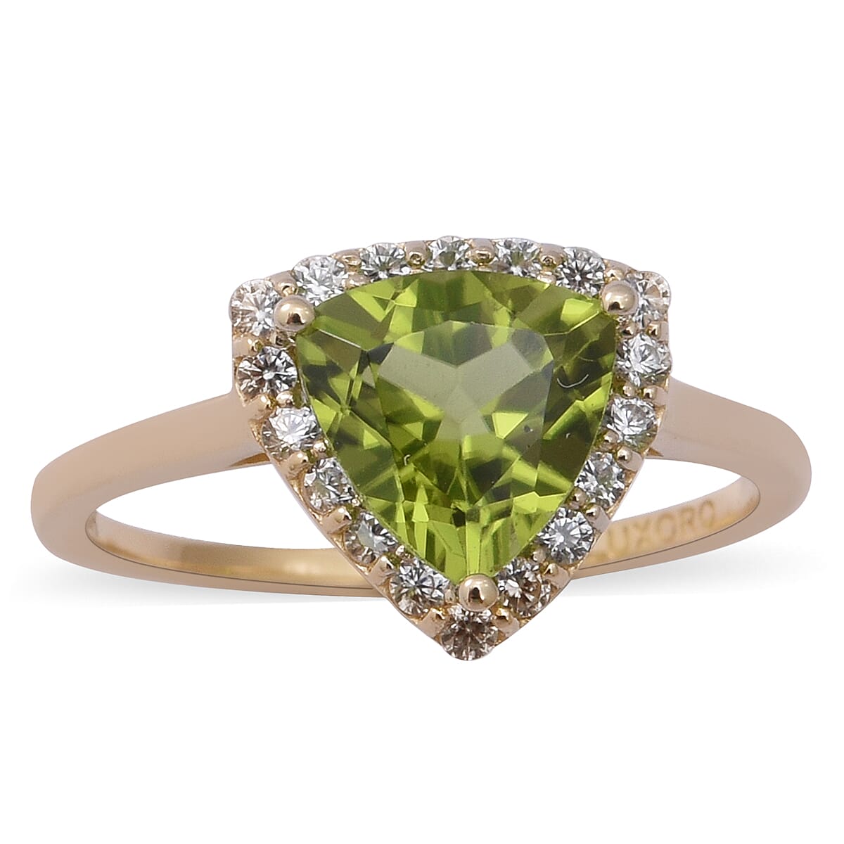 LUXORO 10K Yellow Gold Premium Peridot and White Zircon Halo Ring (Size 6.0) 2.30 ctw image number 0