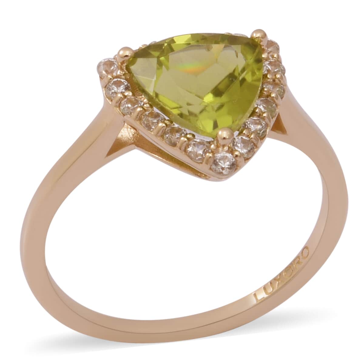 LUXORO Premium Peridot and White Zircon Halo Ring in 10K Yellow Gold (Size 9.0) 2.30 ctw image number 2