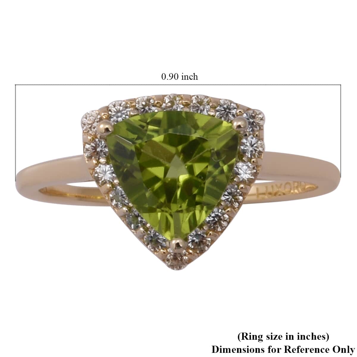 LUXORO Premium Peridot and White Zircon Halo Ring in 10K Yellow Gold (Size 9.0) 2.30 ctw image number 4