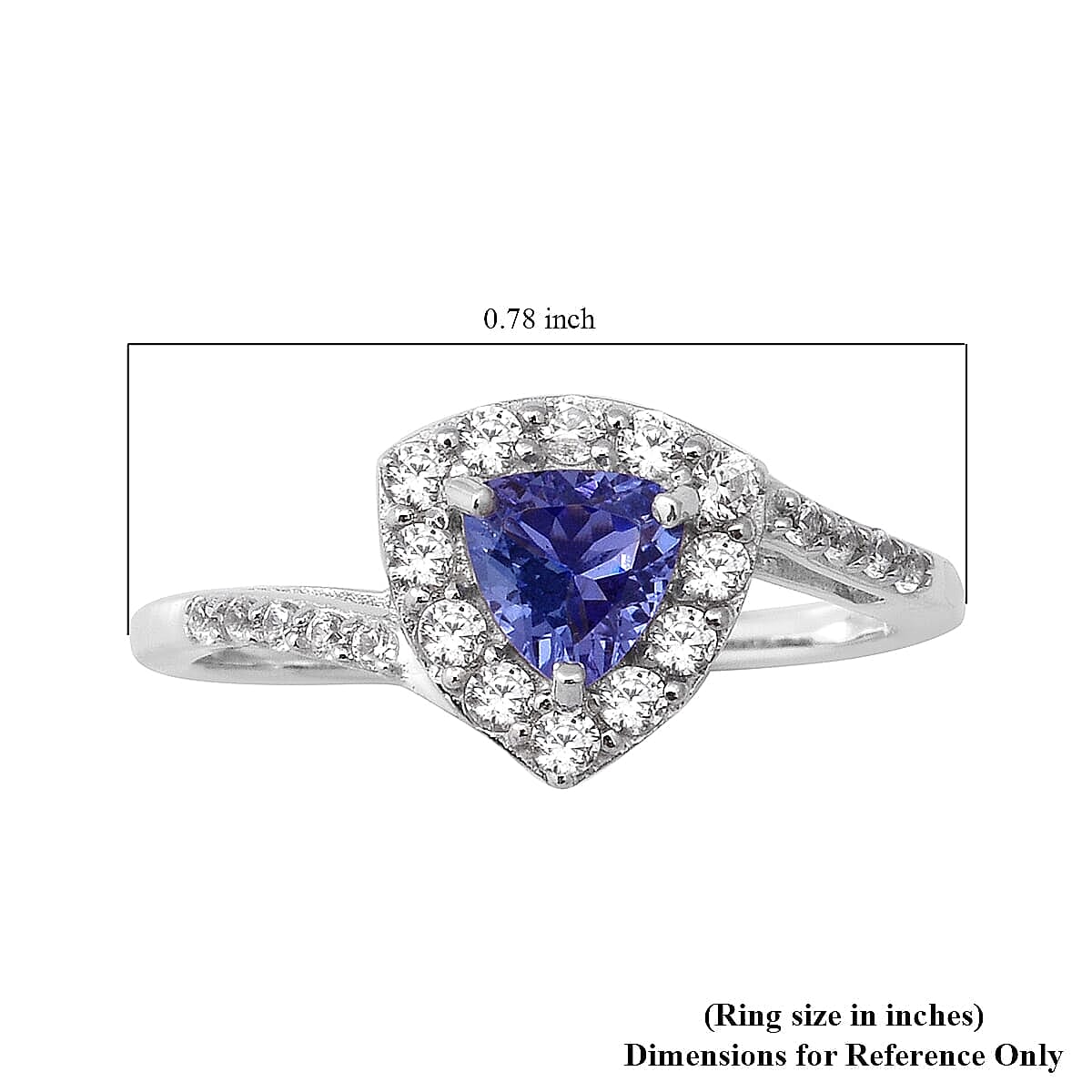 Tanzanite and Natural White Zircon Bypass Halo Ring in Platinum Over Sterling Silver (Size 10.0) 1.10 ctw