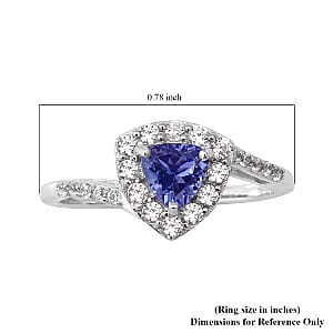 Tanzanite and Natural White Zircon Bypass Halo Ring in Platinum Over Sterling Silver (Size 9.0) 1.10 ctw