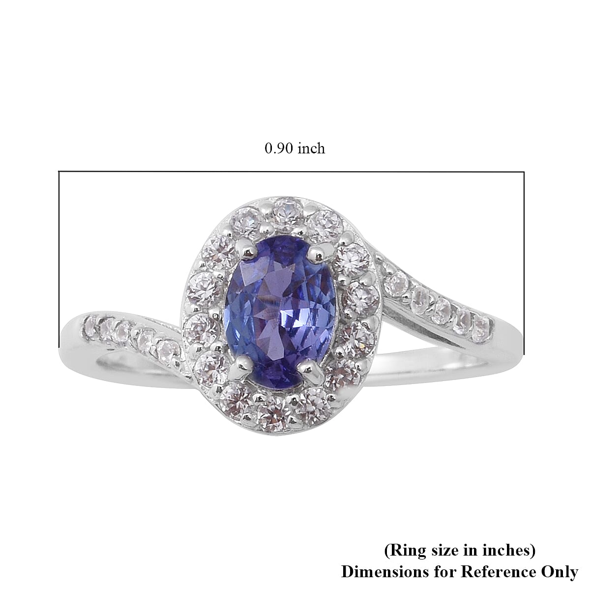 Tanzanite and Natural White Zircon Bypass Halo Ring in Platinum Over Sterling Silver (Size 7.0) 1.25 ctw image number 2
