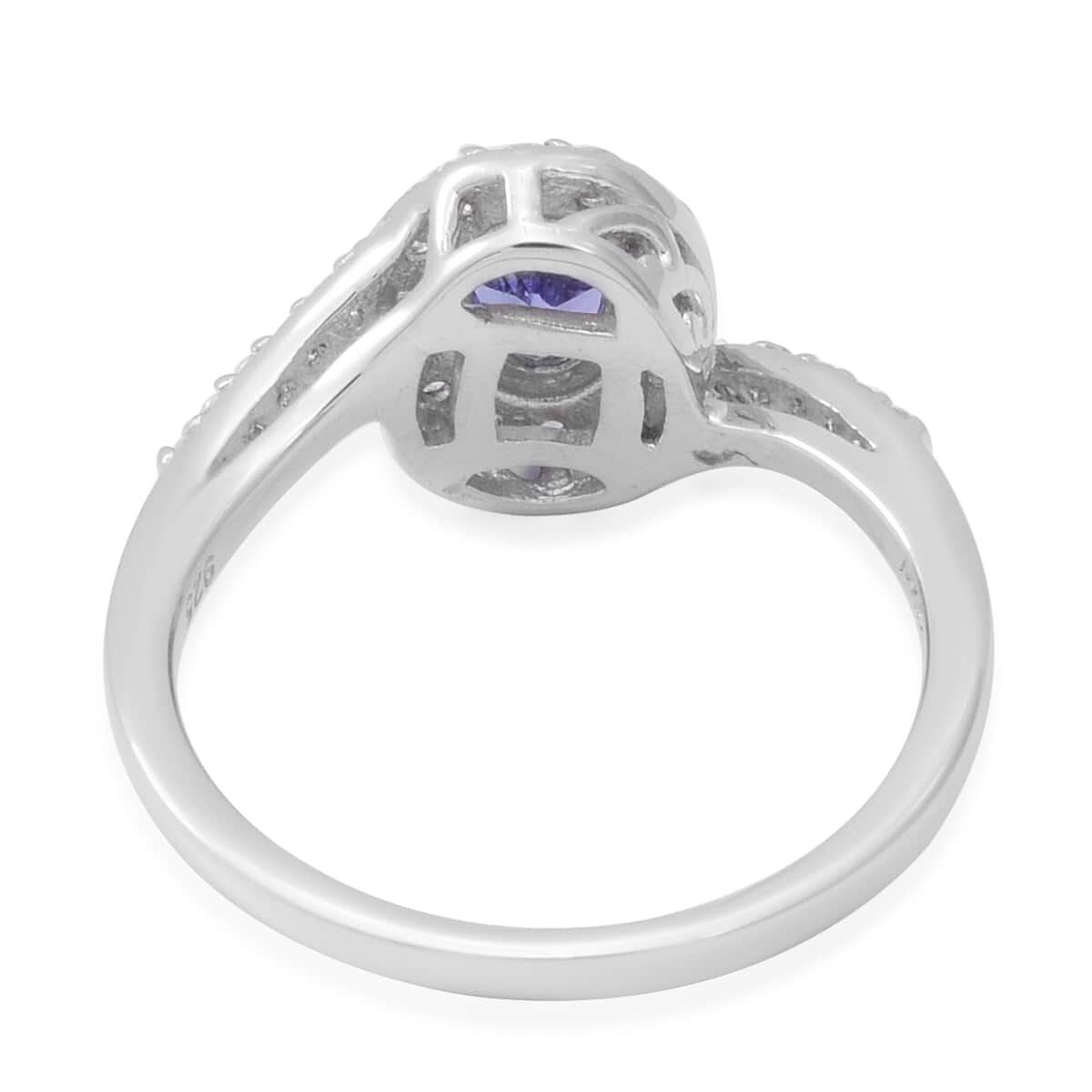Tanzanite and Natural White Zircon Bypass Halo Ring in Platinum Over Sterling Silver (Size 8.0) 1.25 ctw image number 3