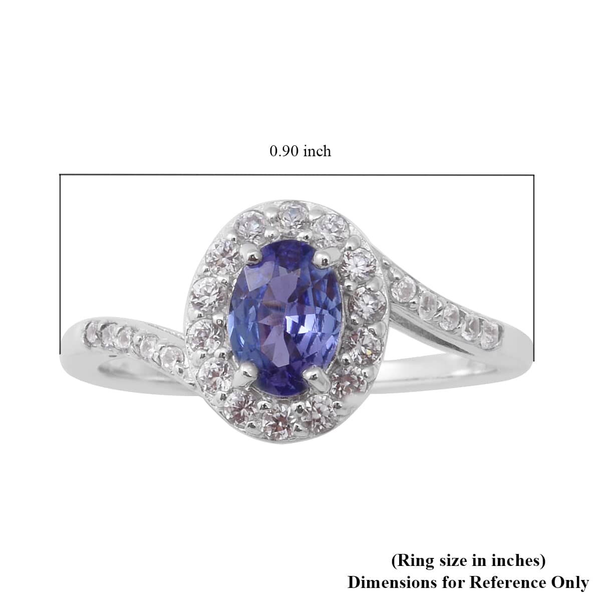 Tanzanite and Natural White Zircon Bypass Halo Ring in Platinum Over Sterling Silver (Size 8.0) 1.25 ctw image number 4