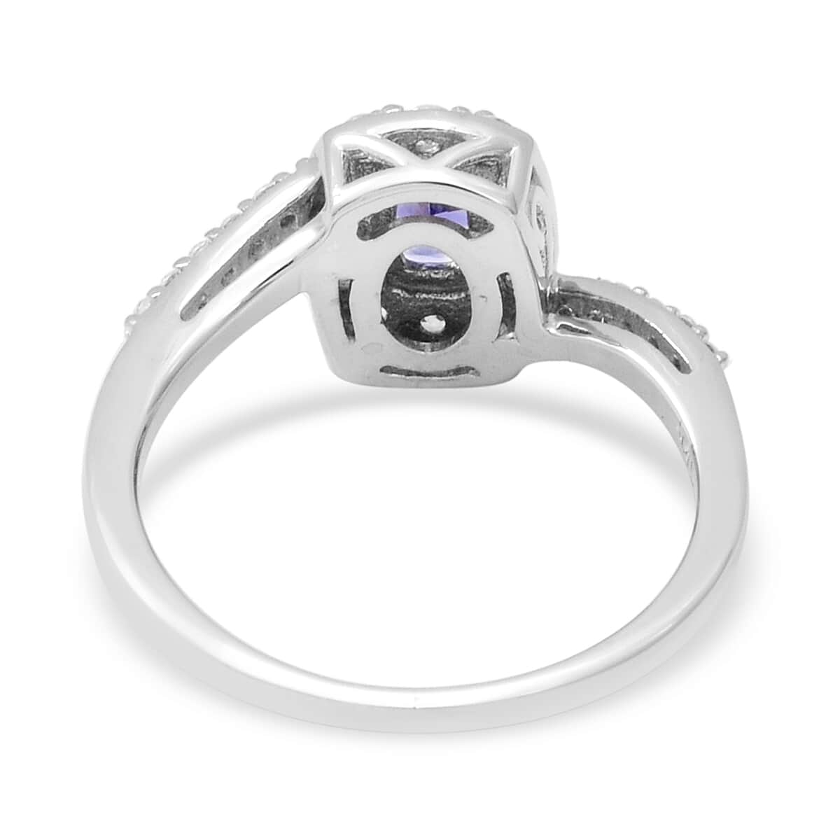 Tanzanite and Natural White Zircon Bypass Halo Ring in Platinum Over Sterling Silver (Size 9.0) 1.10 ctw image number 3