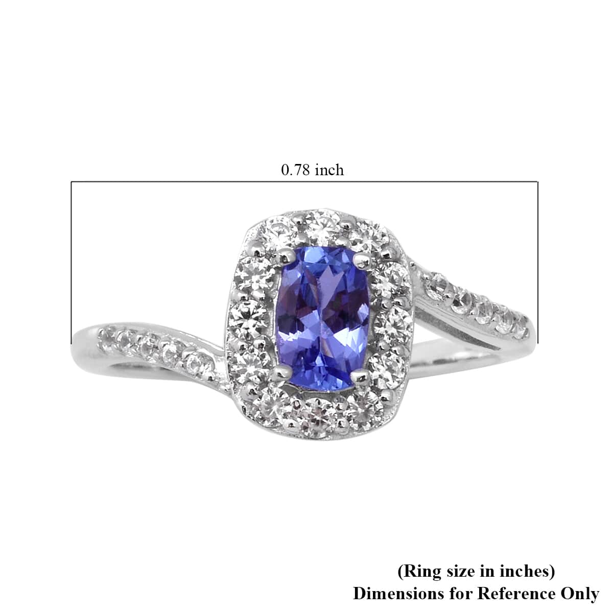 Tanzanite and Natural White Zircon Bypass Halo Ring in Platinum Over Sterling Silver (Size 9.0) 1.10 ctw image number 4