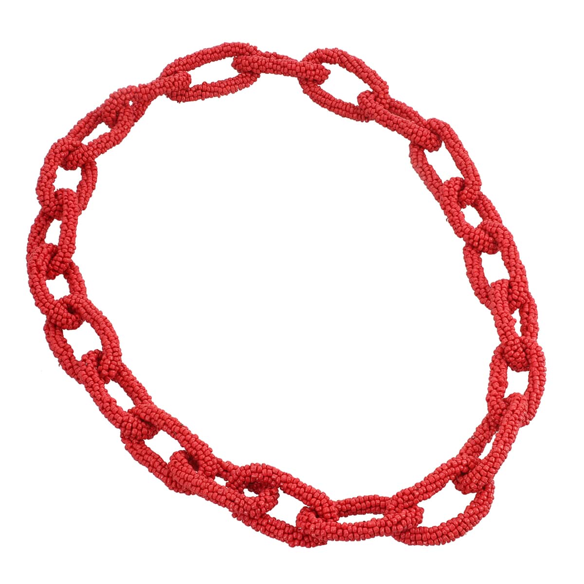 Red Seed Beaded Paper Clip Link Necklace 28 Inches image number 0