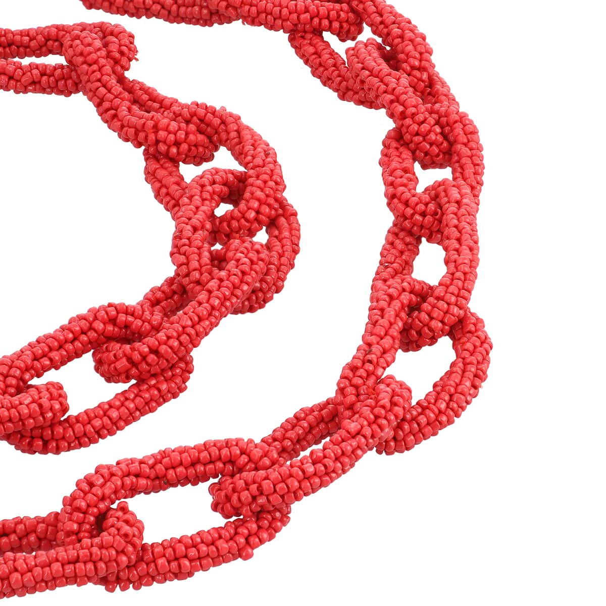 Red Seed Beaded Paper Clip Link Necklace 28 Inches image number 1