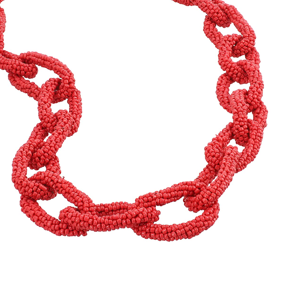 Red Seed Beaded Paper Clip Link Necklace 28 Inches image number 2