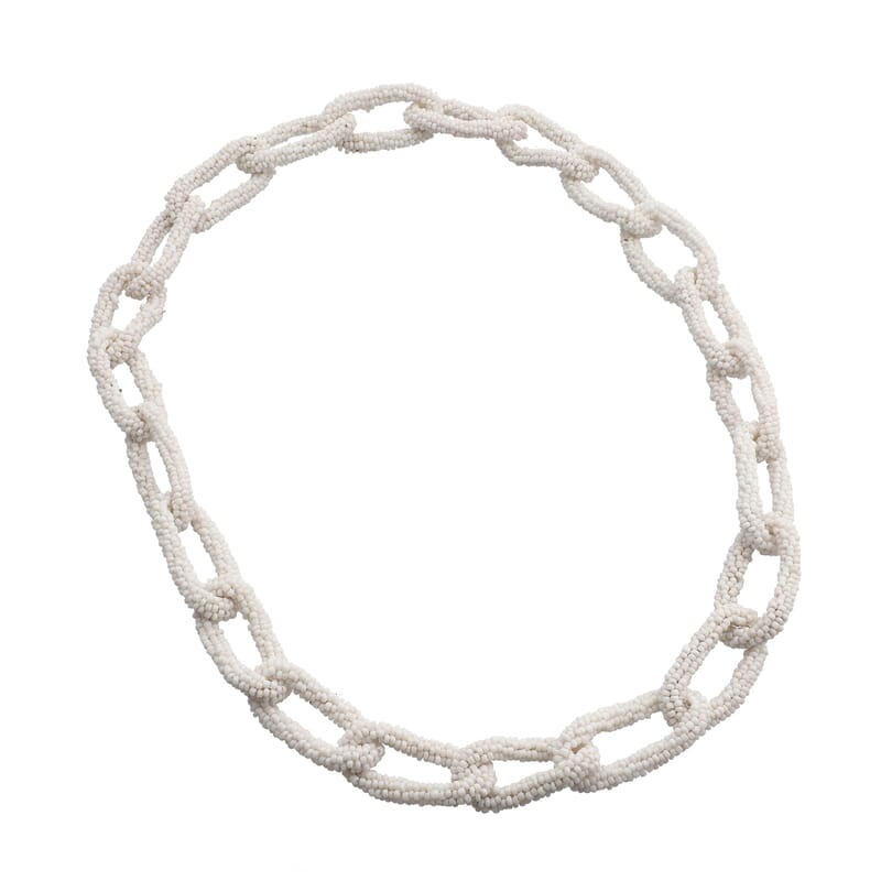 White Seed Beaded Paper Clip Link Necklace 28 Inches