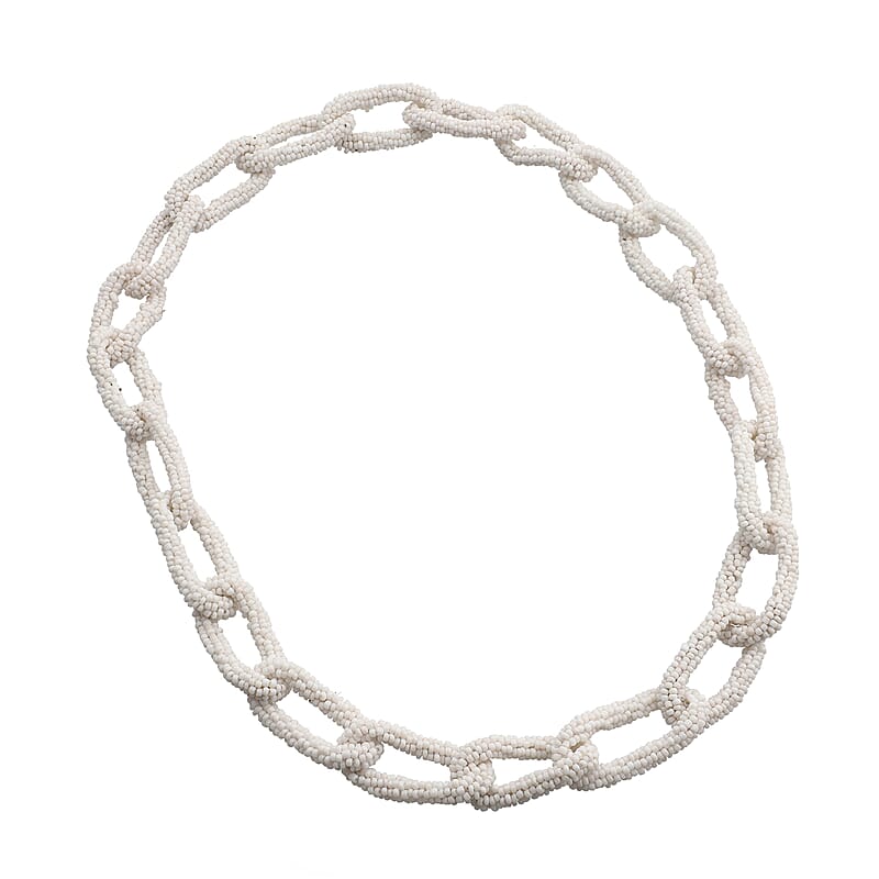 White Seed Beaded Paper Clip Link Necklace 28 Inches