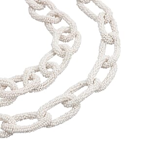 White Seed Beaded Paper Clip Link Necklace 28 Inches