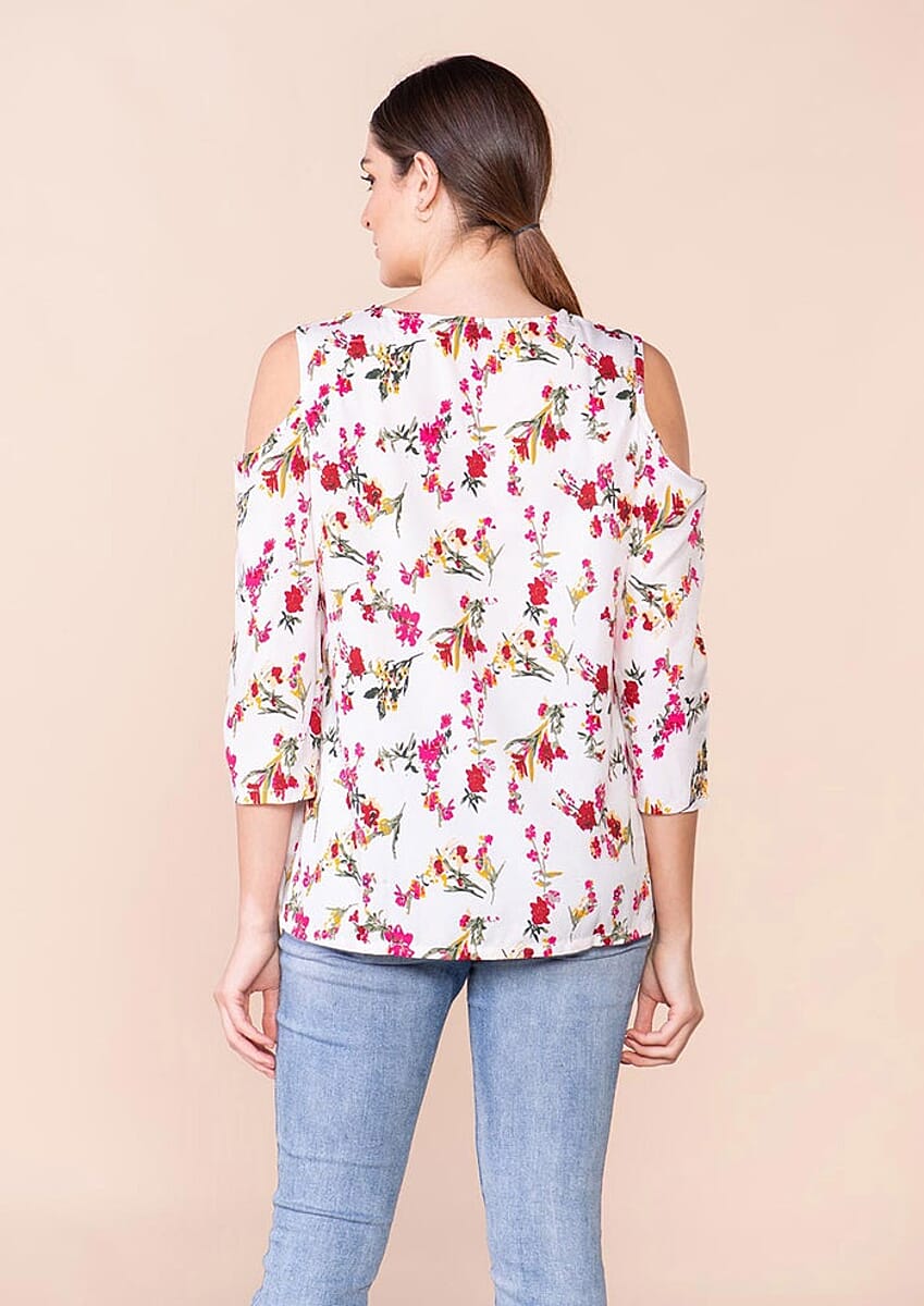 Tamsy White 100% American Crepe Cold Shoulder Top - M image number 1