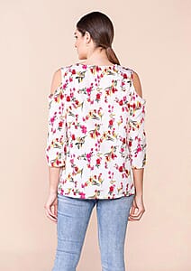 Tamsy White 100% American Crepe Cold Shoulder Top - M