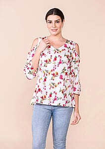 Tamsy White 100% American Crepe Cold Shoulder Top - M