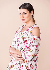 Tamsy White 100% American Crepe Cold Shoulder Top - M
