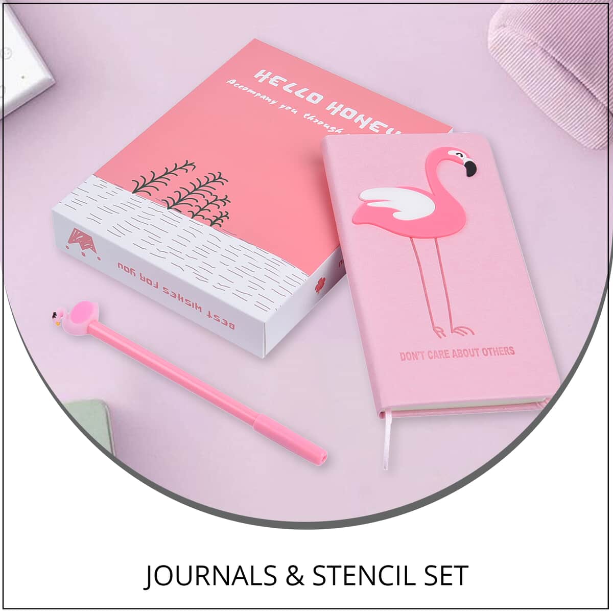 Pink Flamingo Pattern Journal with Stencil Set (3.94"x7") image number 1