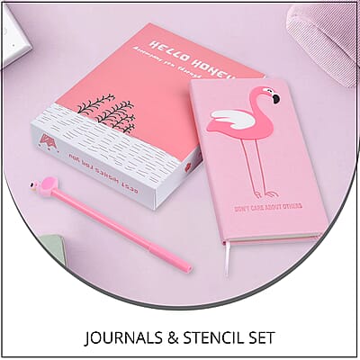 Pink Flamingo Pattern Journal with Stencil Set
