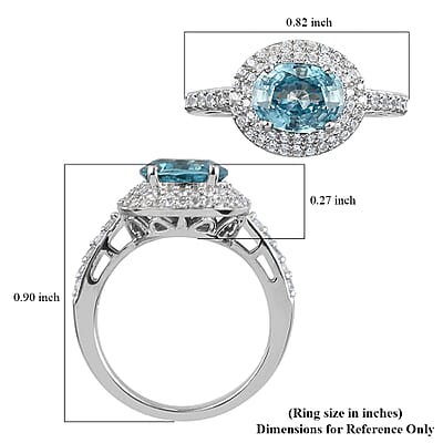 Cambodian Blue Zircon and Natural White Zircon Double Halo Ring in Sterling Silver (Size 10.0) 2.55 ctw