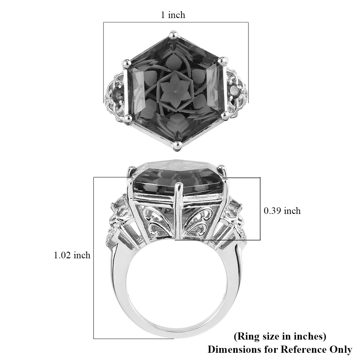Brazilian Smoky Quartz and Natural White Zircon Fancy Ring in Platinum Over Sterling Silver (Size 10.0) 12.90 ctw image number 5